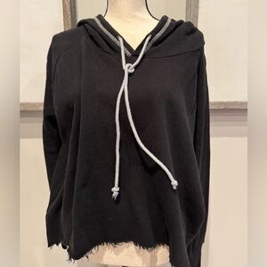 R & R Surplus Black Hooded Boxy Pullover Sweatshirt Contrast Drawcord M/L NWT